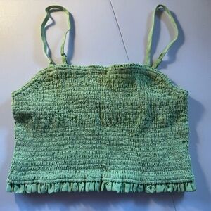 C&C California Light Green Smocked Linen Tank